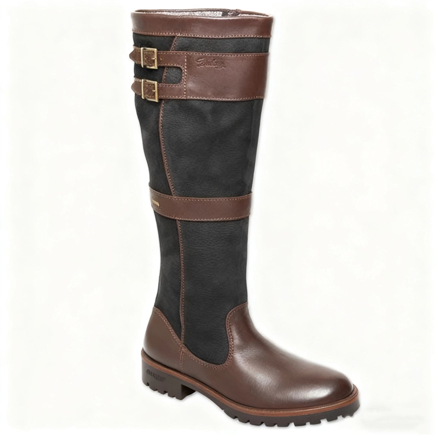 Coarse heel square heel color blocked belt buckle sleeve high top knight boots