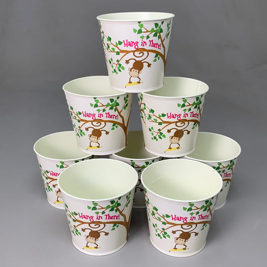1800FLOWERS 8-Pack Of Damask Metal Buckets Hang in There W/ Liners 4” 77202 (New)