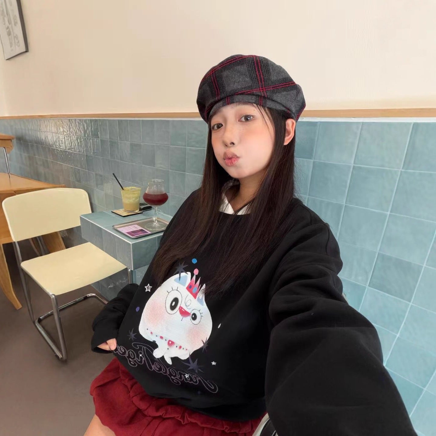 Casual Loose Hoodie with Hello Kitty Print for Women