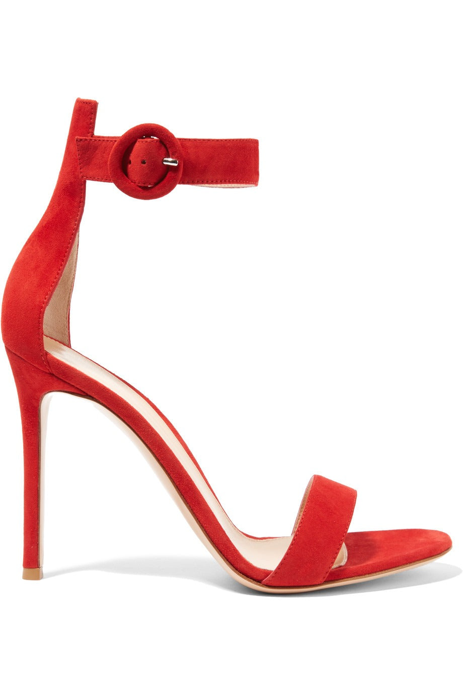 European and American women's high-heeled sandal with ankle buckle and slim heel, available in wine red velvet.