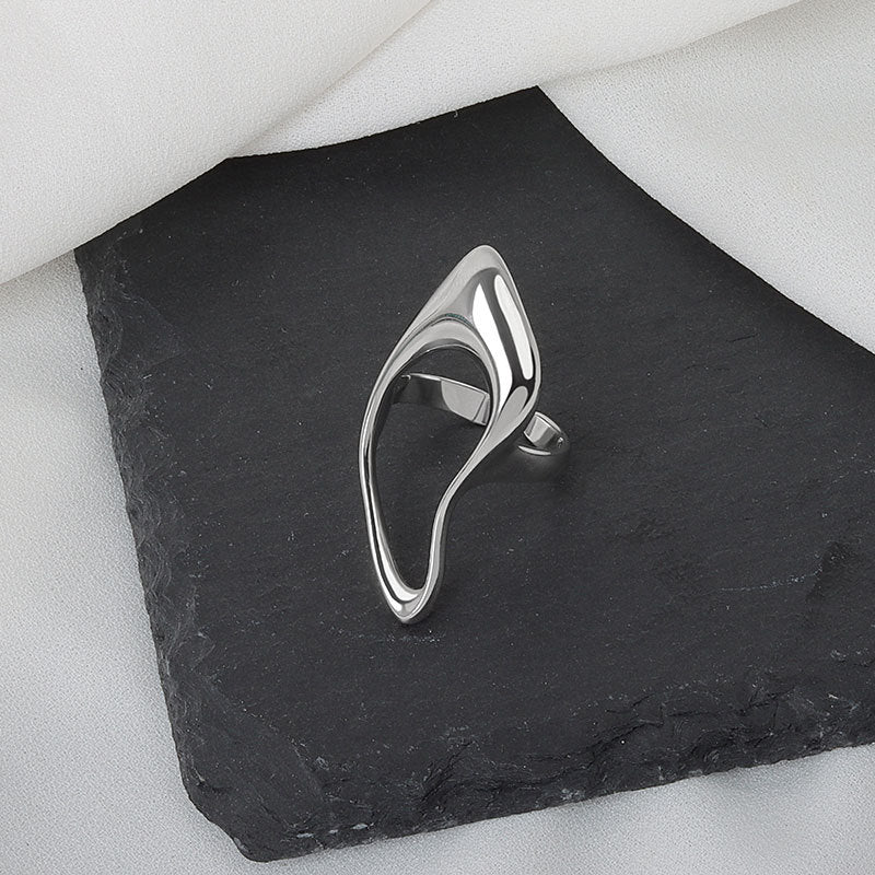 LIVVY Silver Color Geometric Hollow Ring Female Fashion Smooth Exaggerated Exquisite Elegant Jewelry Accessories Gift