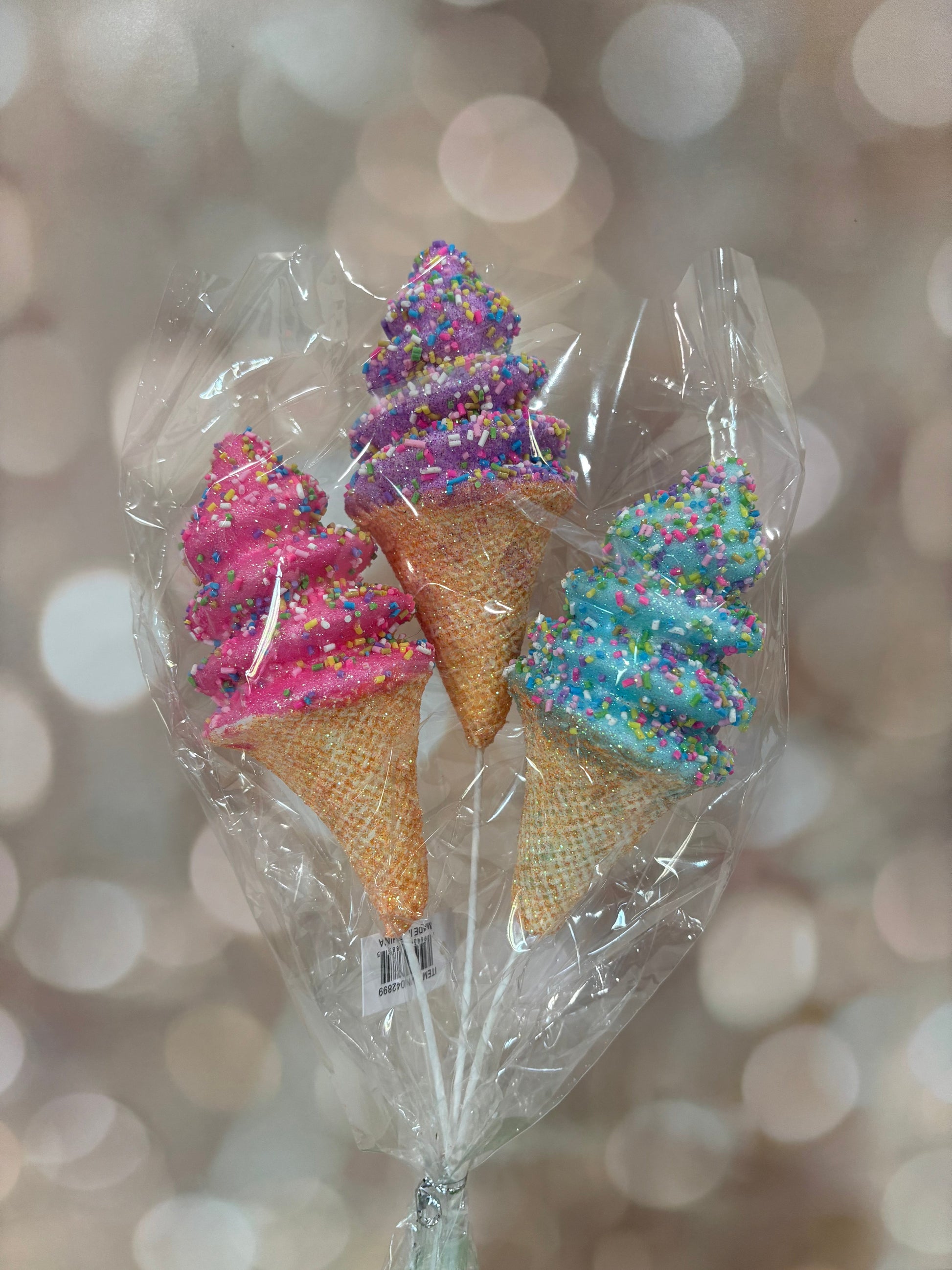 12" GLITTER ICE CREAM CONE PICK BLUE, HT PINK, PPL-1