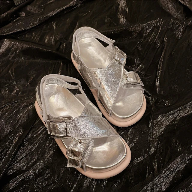 New Genuine Leather Sandals For Women Flats Heels Comfortable Summer Casual Shoes Woman Student Sandals Shoes