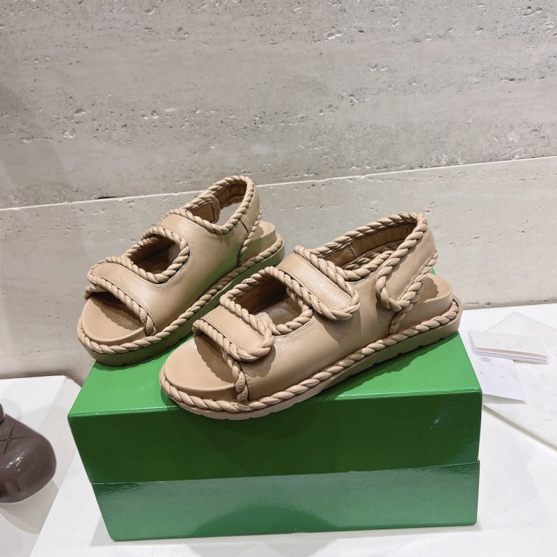 Velcro flat sandals women's thick soled versatile casual beach shoes
