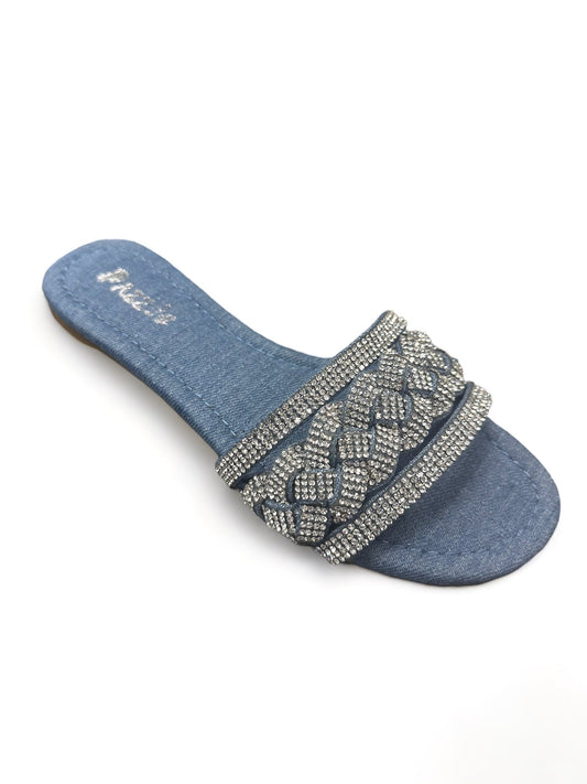 Denim Rhinestone Flats