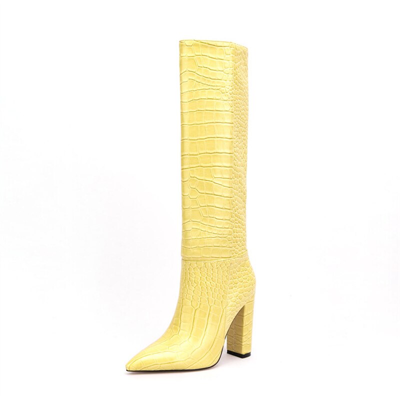 Luxury Brand Design Female Pointed Toe Knee High Boots Fashion Slip-on High Heels Women Boots Party Office Sexy Shoes