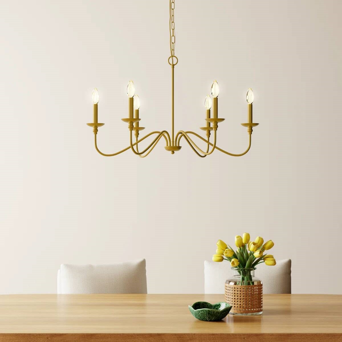 30-inch Traditional 6-Light Dimmable Chandelier in Brass Finish-1