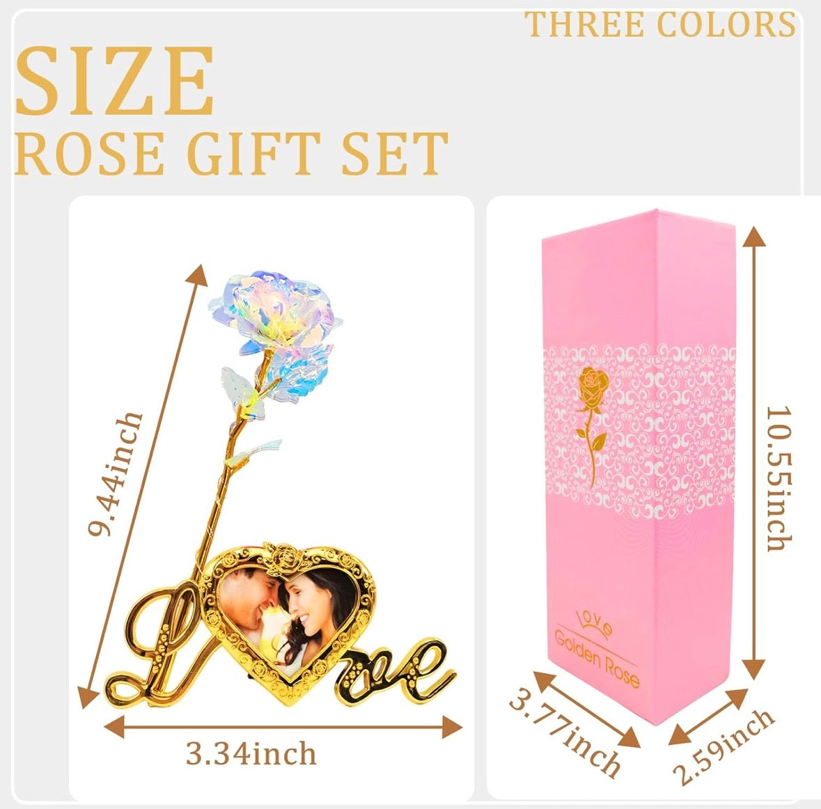 24K Gold Rose Gift For Her with Love Picture Frame Stand, Artificial Rose Flowers Gift