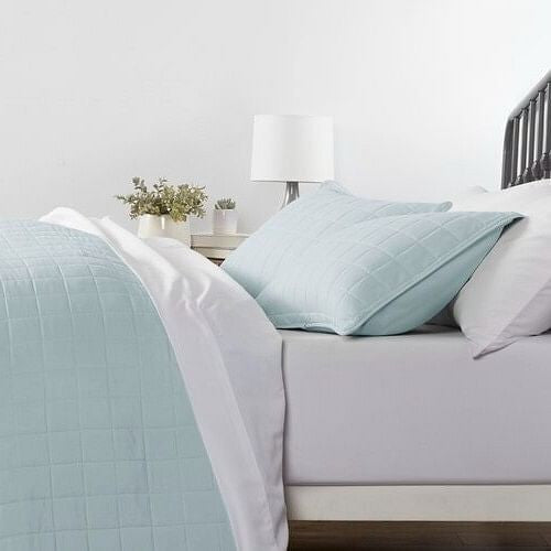 3 Piece Microfiber Farmhouse Coverlet Bedspread Set Light Blue, King/California King-0
