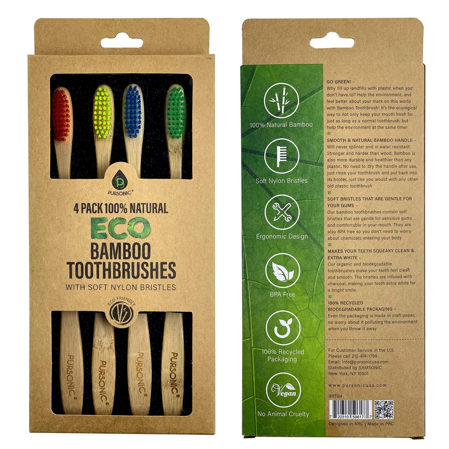 100% Natural Eco Bamboo Toothbrushes (4 pack)-3