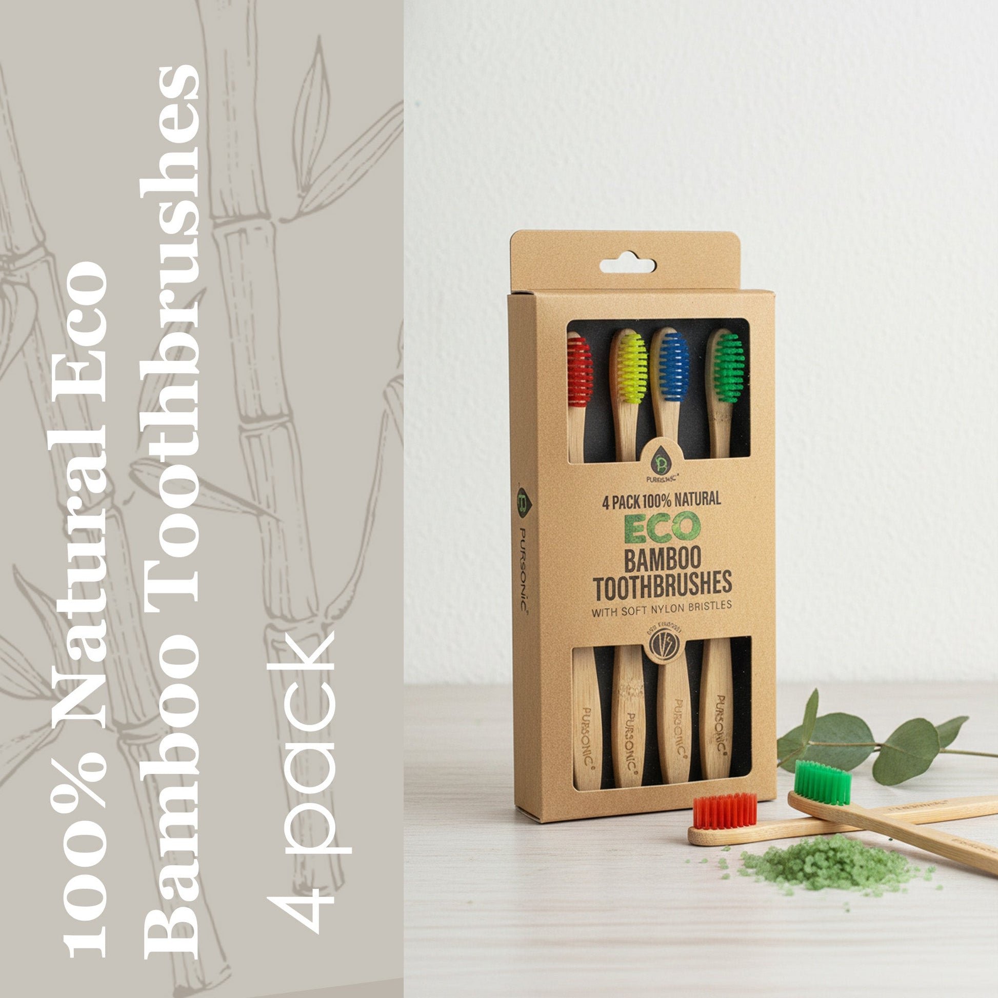 100% Natural Eco Bamboo Toothbrushes (4 pack)-1