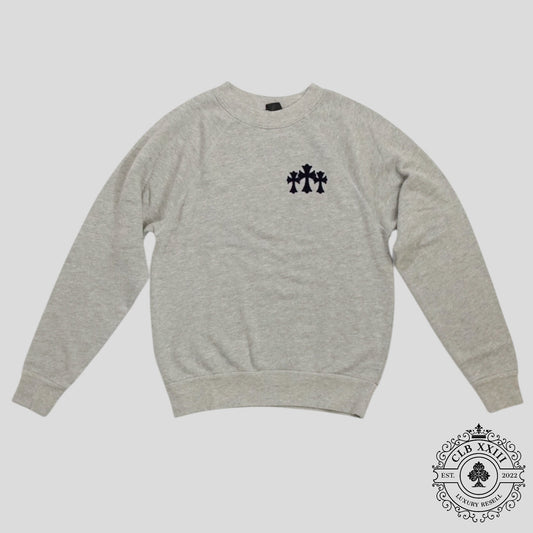 Chrome Hearts Women's Triple Cross CH Flocked Crewneck in Grey