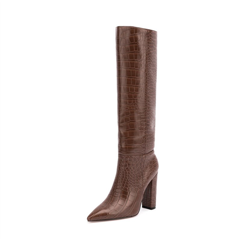 Luxury Brand Design Female Pointed Toe Knee High Boots Fashion Slip-on High Heels Women Boots Party Office Sexy Shoes