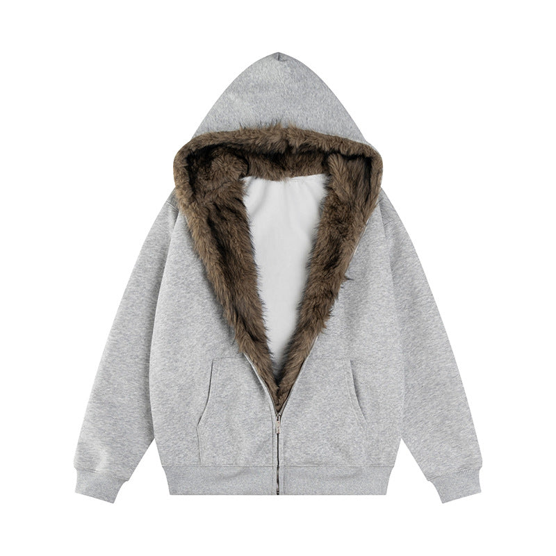 Layer Silhouette Women's Loose Fleece Hooded Zip-Up Sweatshirt Jacket