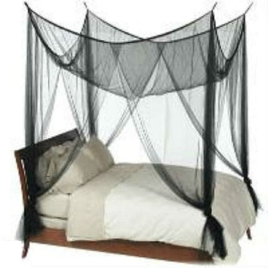 Black 4-Post Canopy Bed Mesh Netting Mosquito Net - Fits size Full Queen and King-0