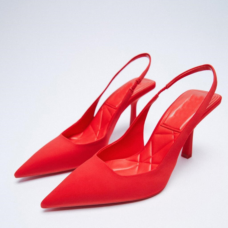 Summer Woman Heeled Sandals Female Sandals Ladies Pumps Women High Heels Slingback Black Red Green Shoes on Heels