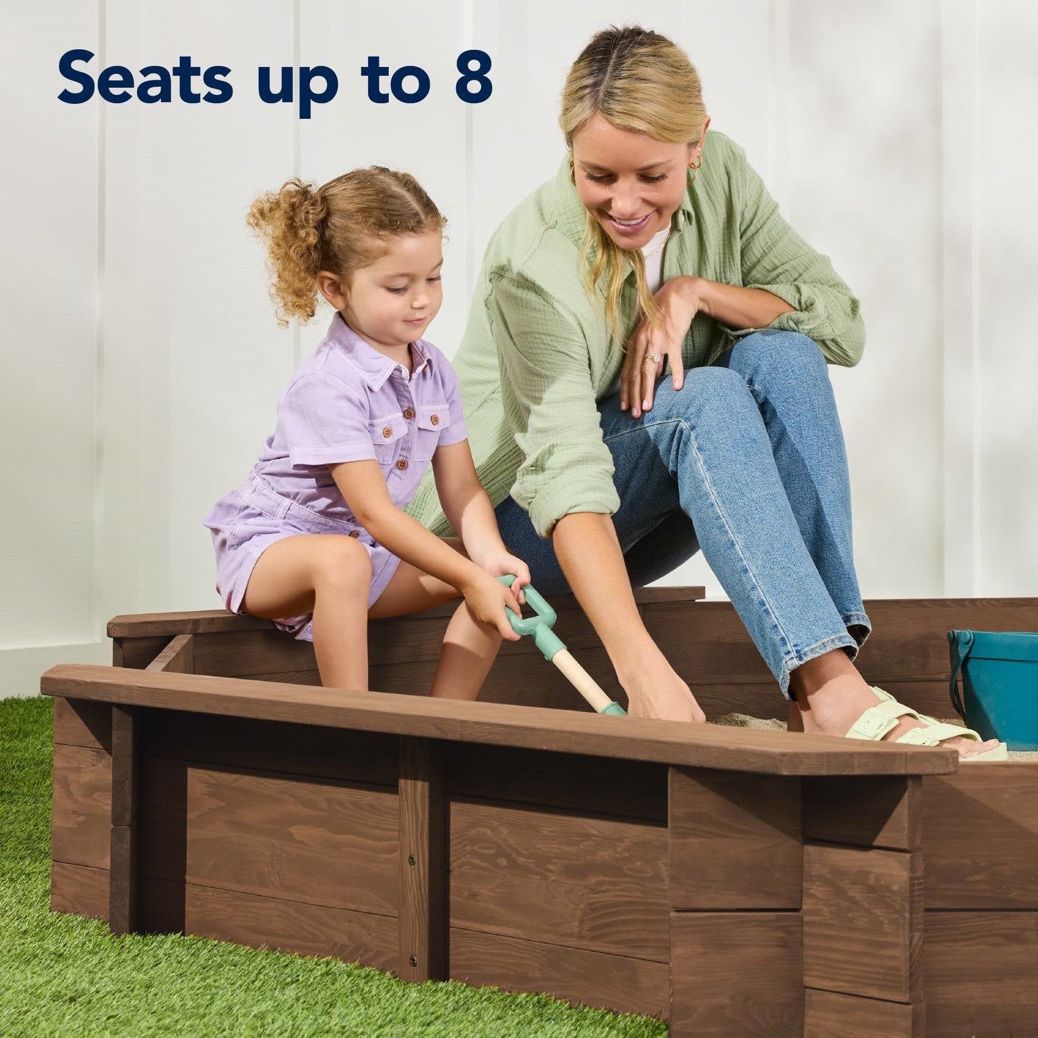 Kid's Octagonal Sandbox in Walnut Wood Finish-2
