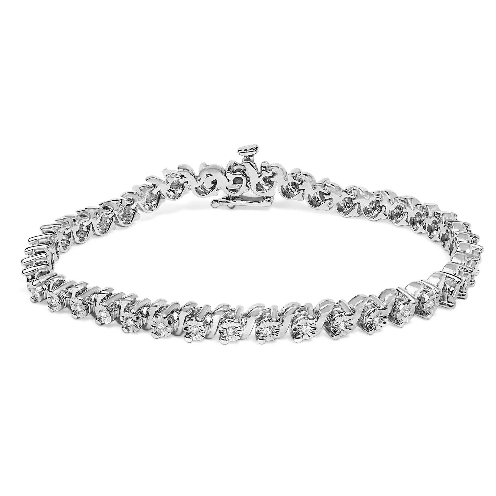 .925 Sterling Silver 1/4 Cttw Diamond Station and S Link Bracelet-0