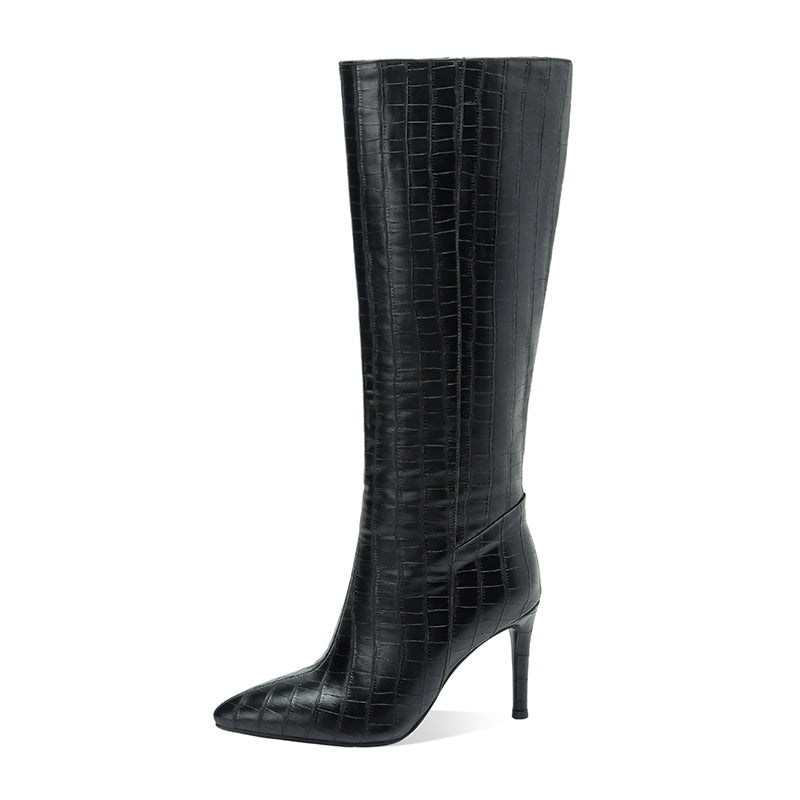 New Women's Knee High Boots Autumn Winter Warm Shoes Black White Dress Party Female Long Boots High Heels Pointed Toe 43
