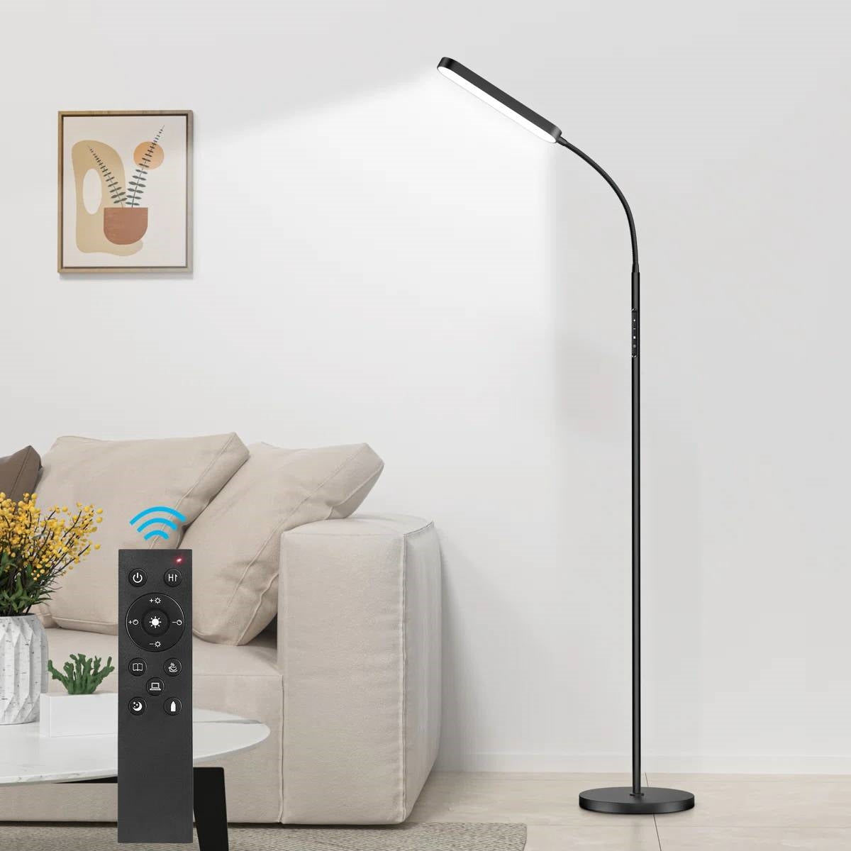 Black Modern 68-inch LED Dimmable Floor Lamp with Remote - Accent/Reading Light-2