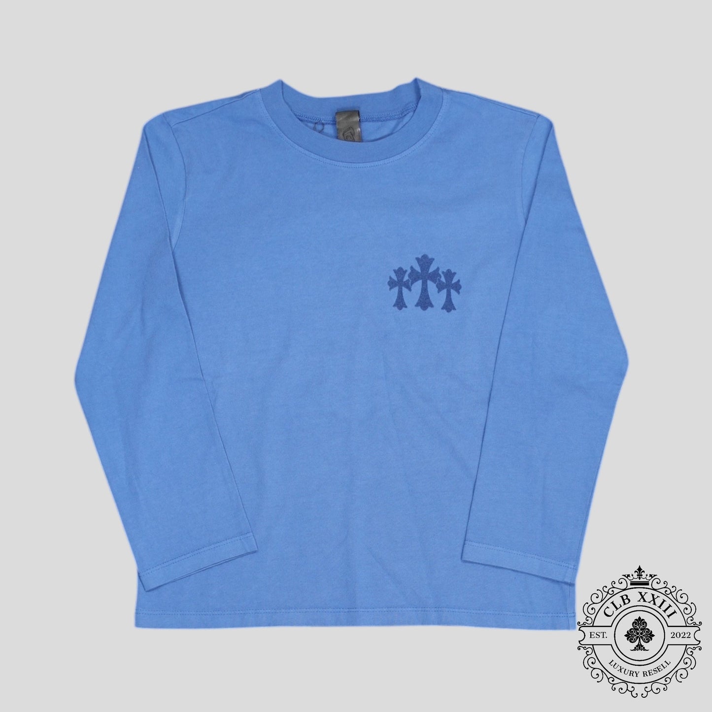 Chrome Hearts Women's Triple Cross Flocked Long Sleeve in Blue
