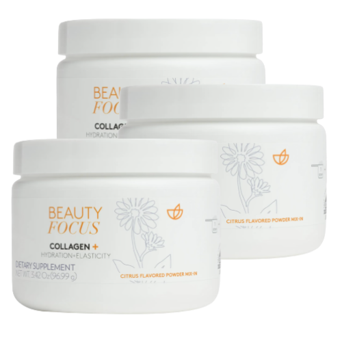 3 PACK - Beauty Focus® Powder Mix-In Collagen+ Citrus - includes Free 16oz Glass Jar with Lids and Straw-1