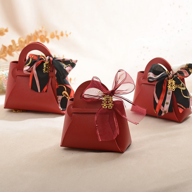 Light Luxury Style PU Leather Handheld Candy Gift Box Wedding Gift with Handheld Gift Wedding Candy Bag
