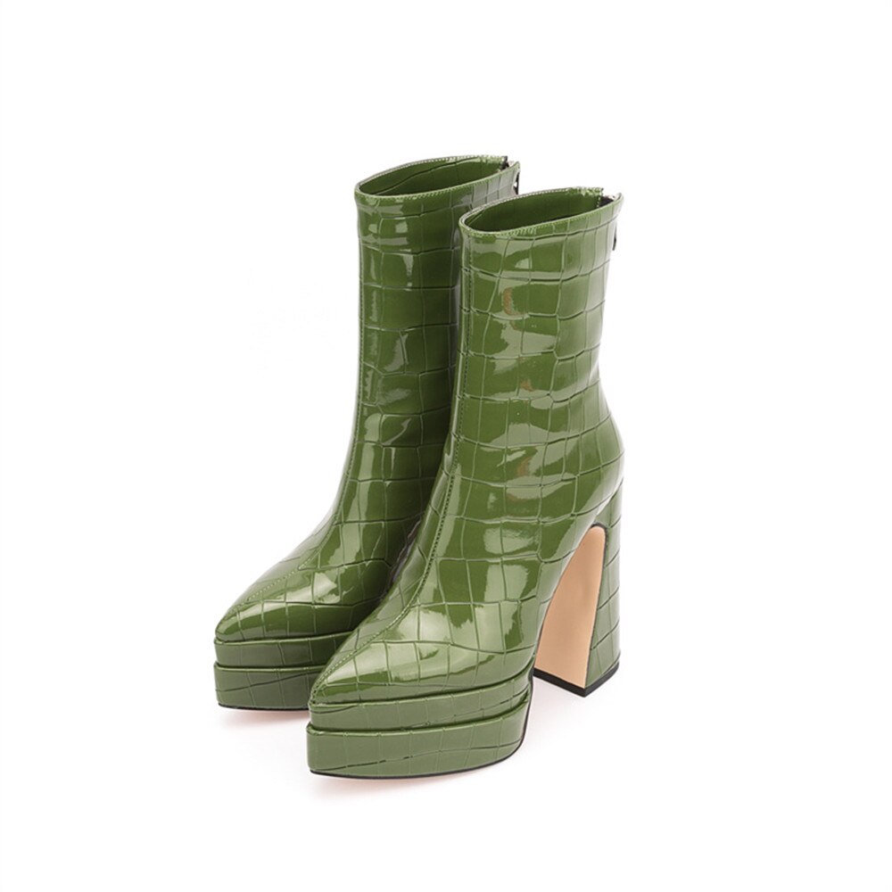 Women's Autumn and Winter New European and American Fashion Stone Pattern Thick High-heeled Thick-soled Pointed Ankle Boots