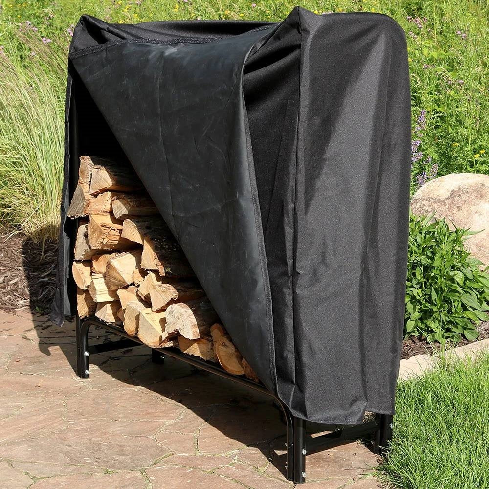 4-Ft Indoor Outdoor Black Metal Firewood Holder Log Rack with Cover-2