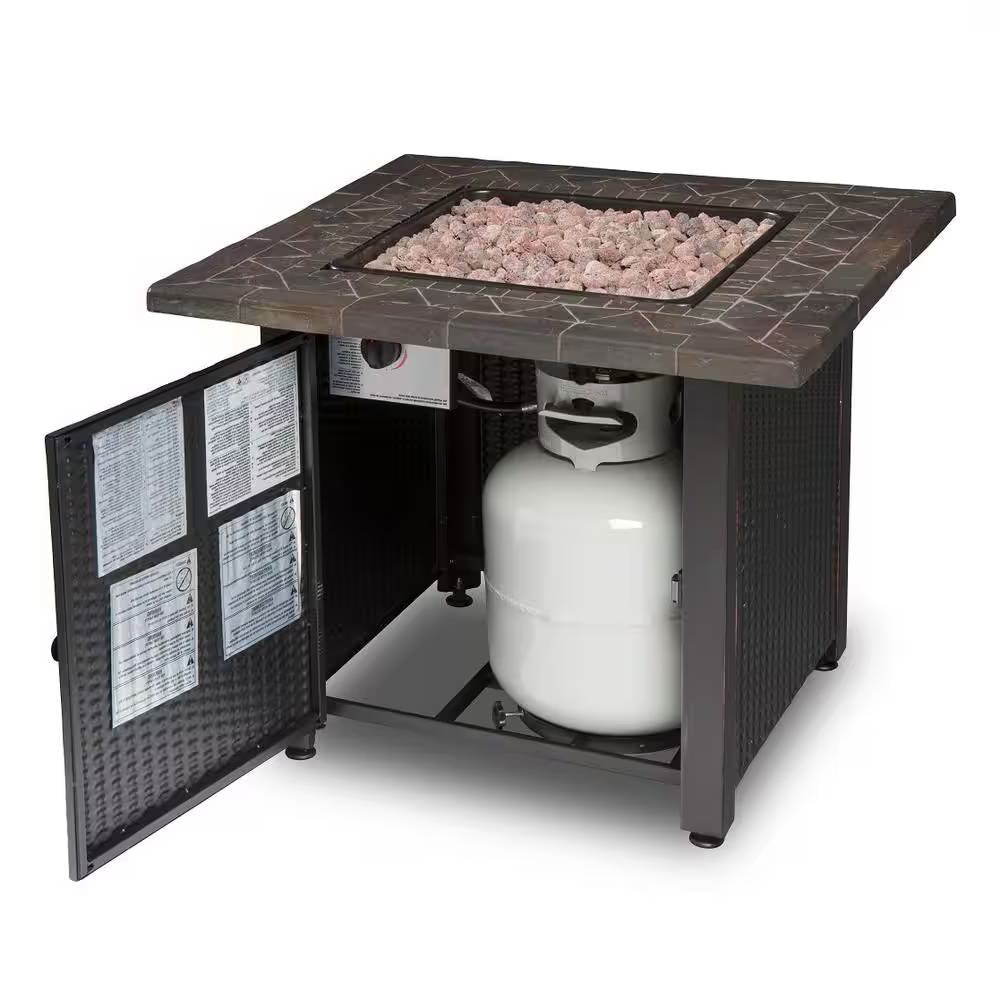 30-inch Outdoor Bronze LP Propane Gas Fire Pit with Lava Rocks and Cover-2