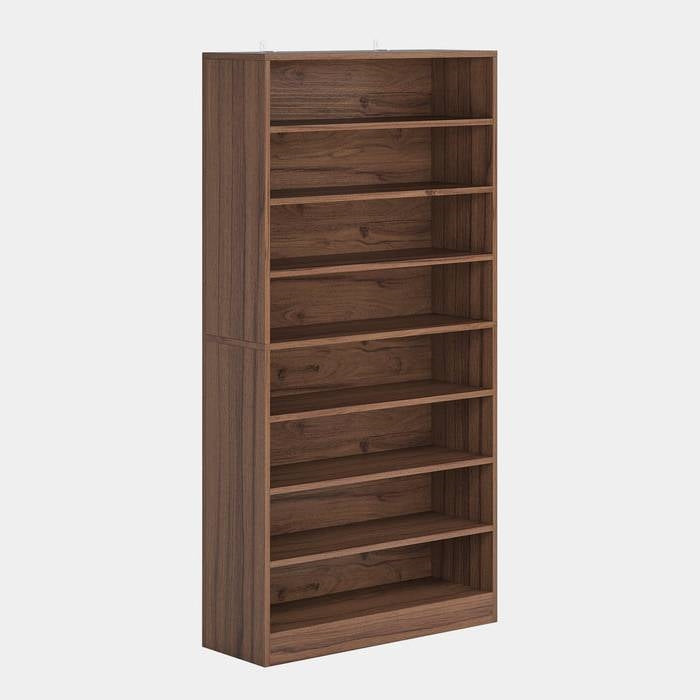 Freestanding 8-Shelf Shoe Rack for Closet Shelving Unit in Brown Wood Finish-1