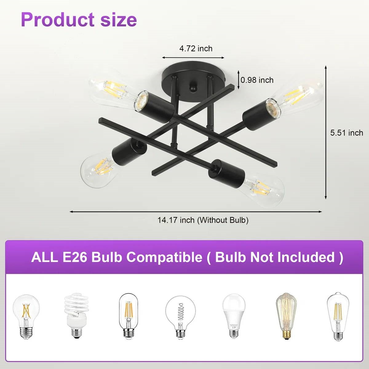 Modern 4-Light Flush Mount Sputnik Ceiling Light Fixture in Black Finish-4