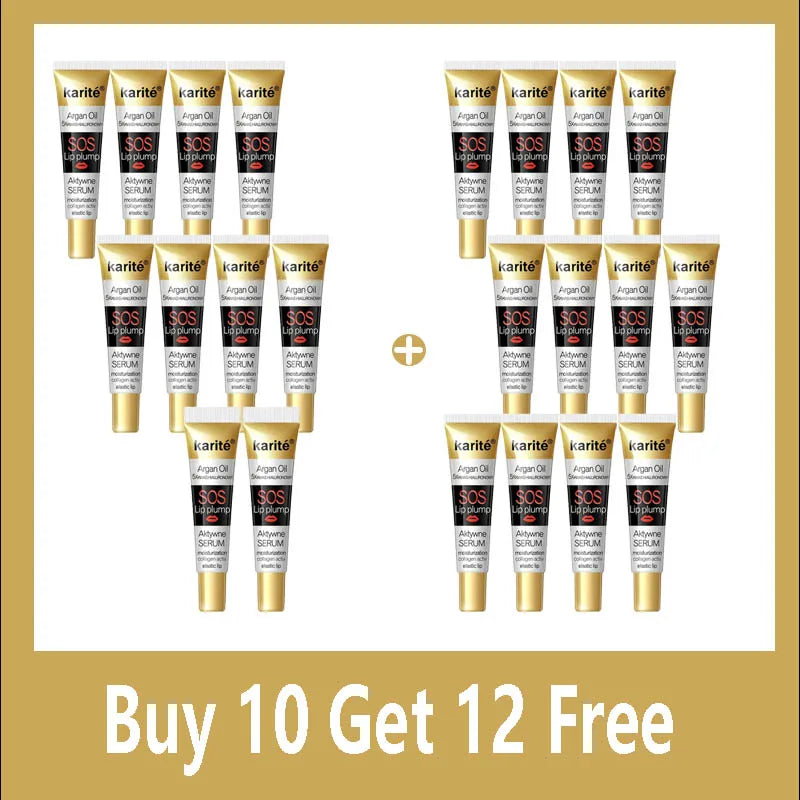 Multiple tubes of Karite skincare product with a promotional offer on a gold background