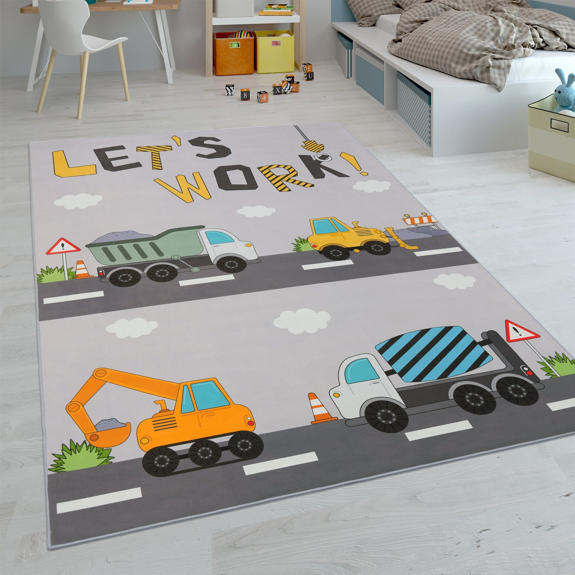 Kids Play-Mat Bob Construction Road with Trucks & Cranes-0