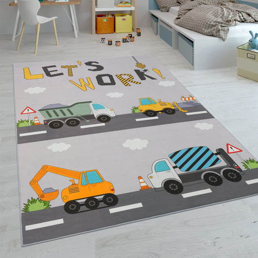 Kids Play-Mat Bob Construction Road with Trucks & Cranes-0