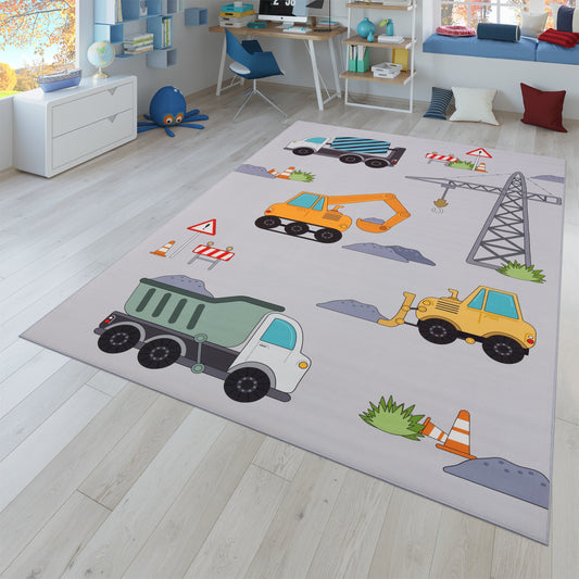 Kids Play-Mat Bob Construction Site with Trucks & Cranes in Grey-0