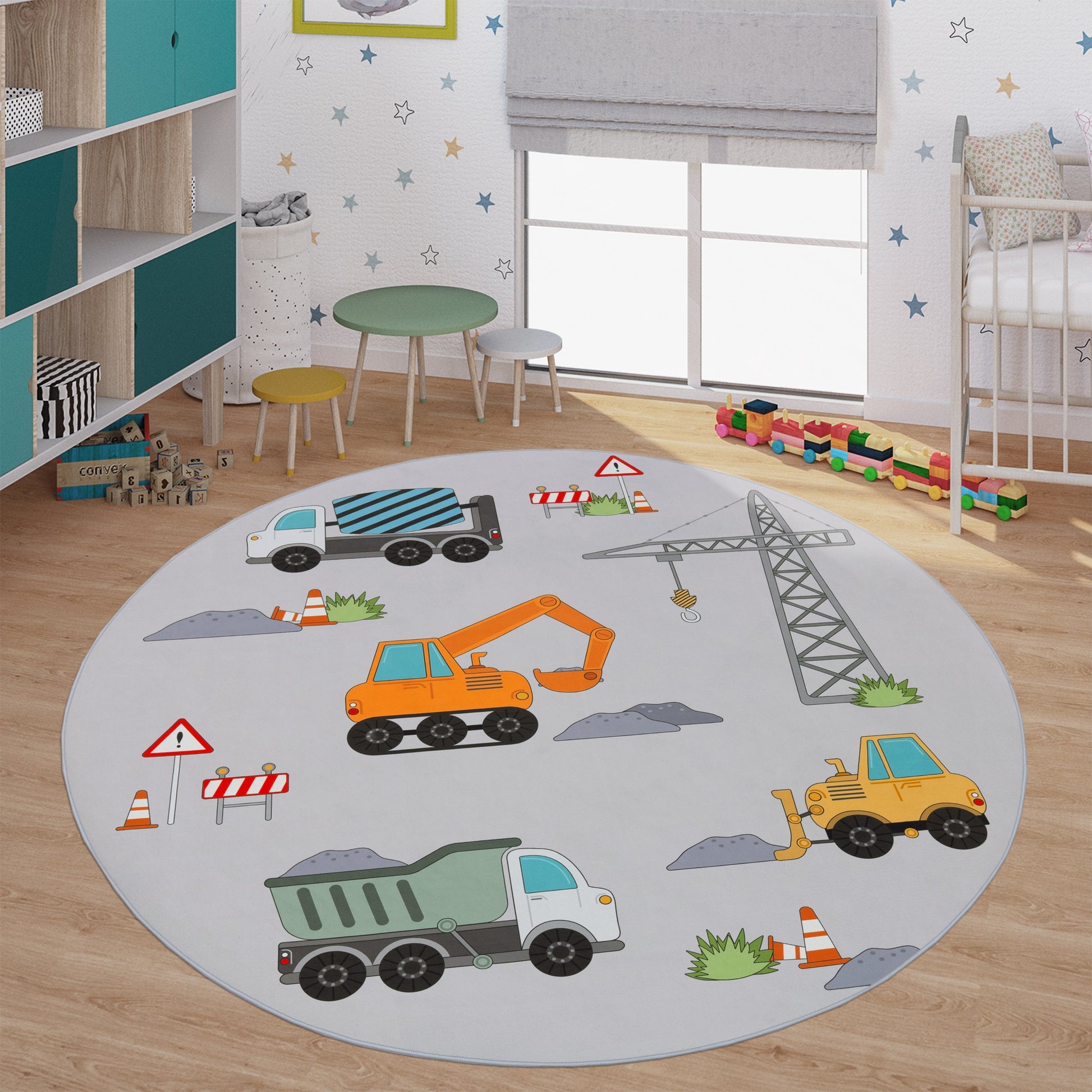 Kids Play-Mat Bob Construction Site with Trucks & Cranes in Grey-4
