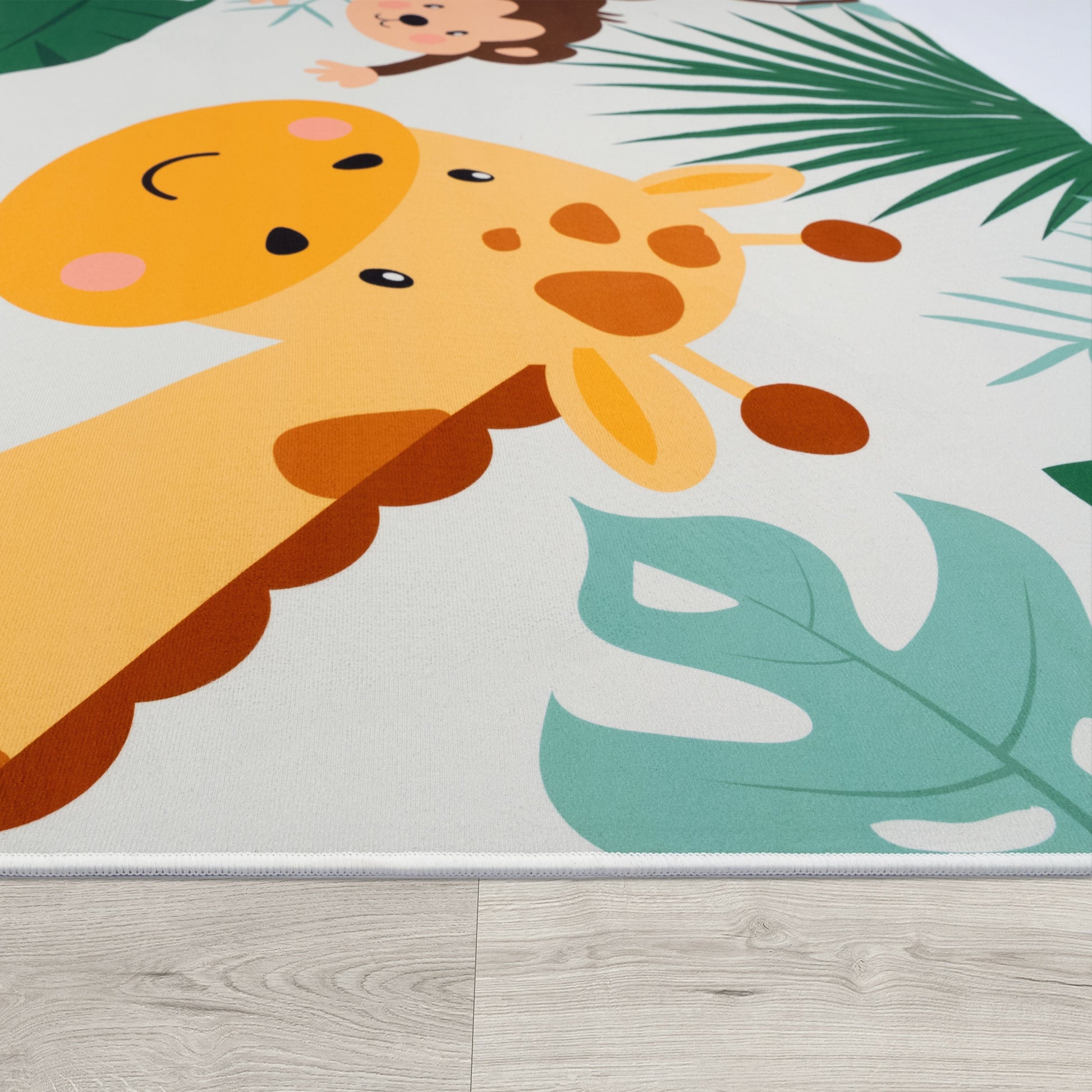 Kids Rug Lilo Jungle Animal Play Mat with Lion Giraffe Monkey in Beige-2
