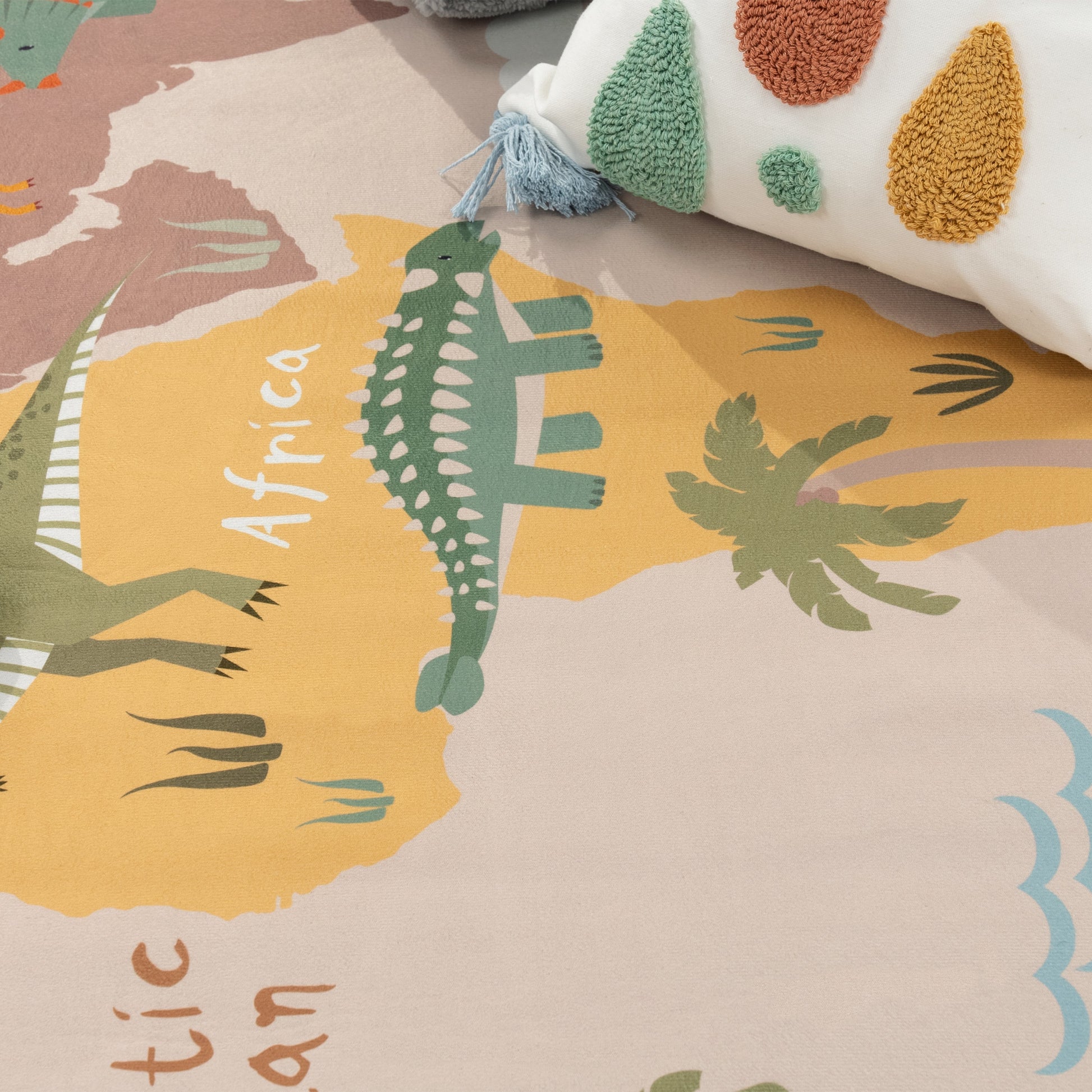 Play Mat Lilo Educational Kids Rug with World Map & Dinosaurs in Beige-3