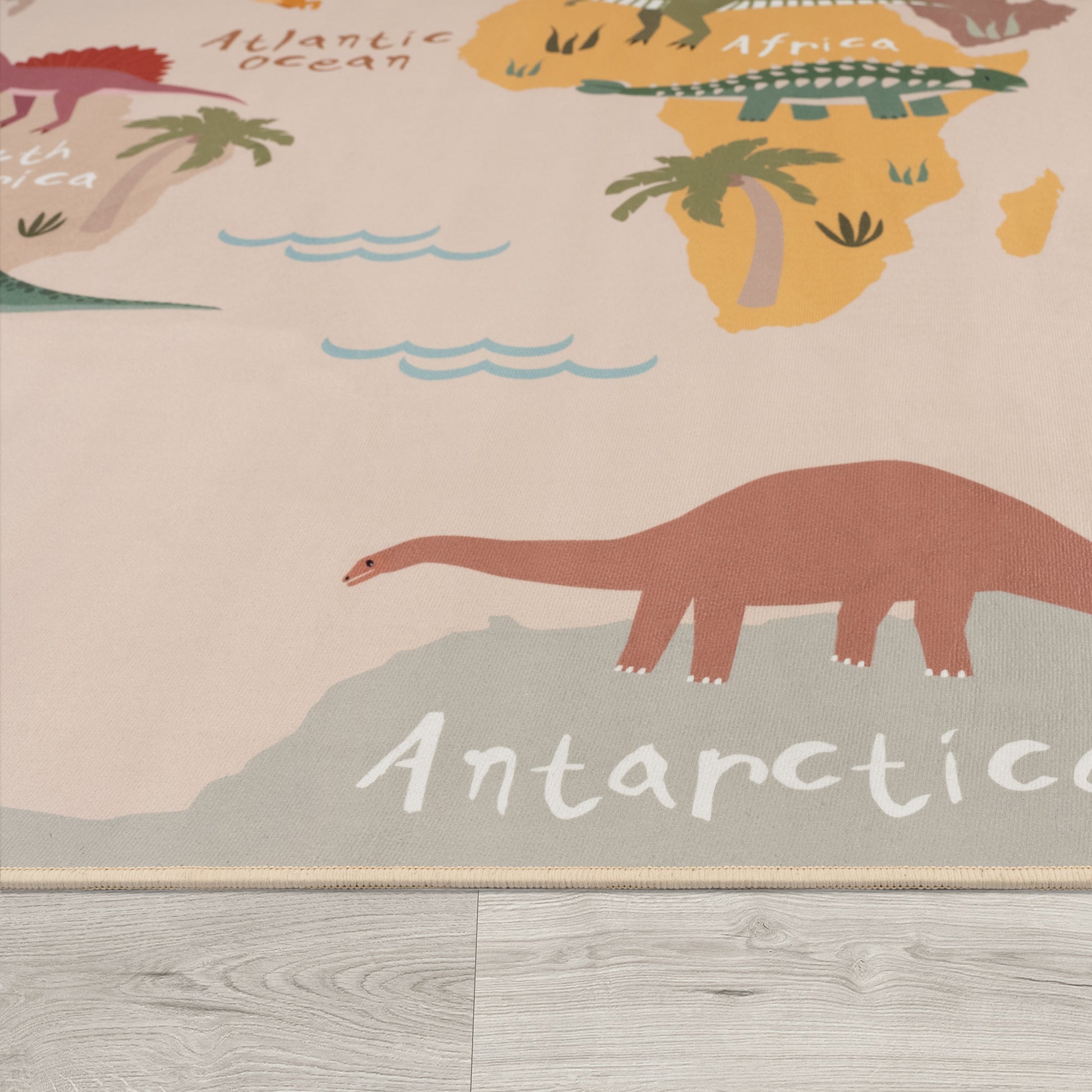 Play Mat Lilo Educational Kids Rug with World Map & Dinosaurs in Beige-2