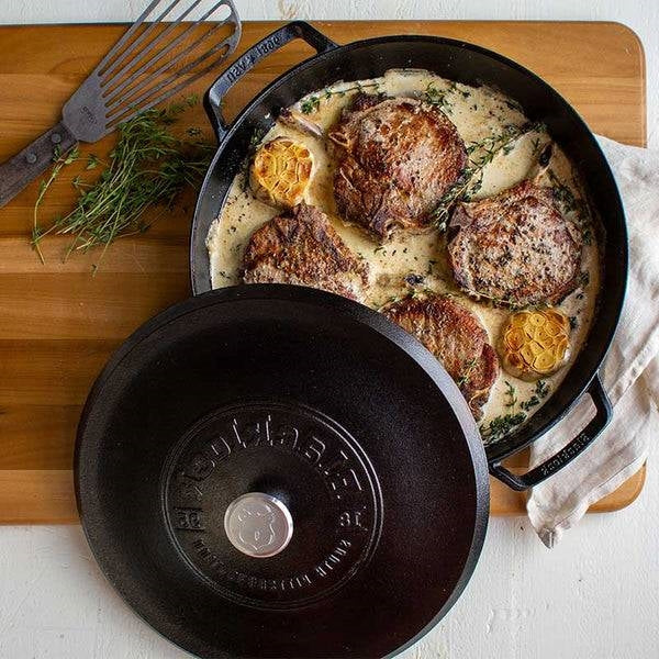 Black 4 Quart Lightweight Cast Iron Braiser Made in USA-4