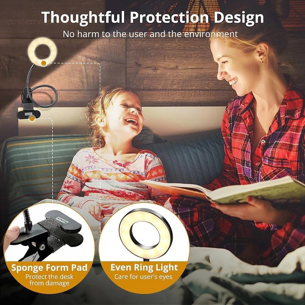 Clip-On Gooseneck Desk Lamp with LED Ring Light in Black-3