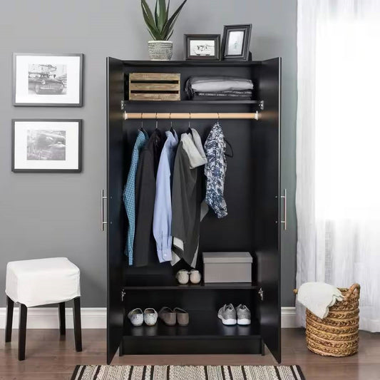 Black Freestanding Bedroom Cabinet Armoire Wardrobe Closet with Hanging Rail-0