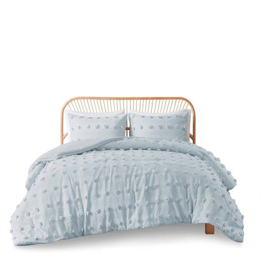 King/Cal King 3-Piece Blue Pompom Microfiber Hypoallergenic Comforter Set-0