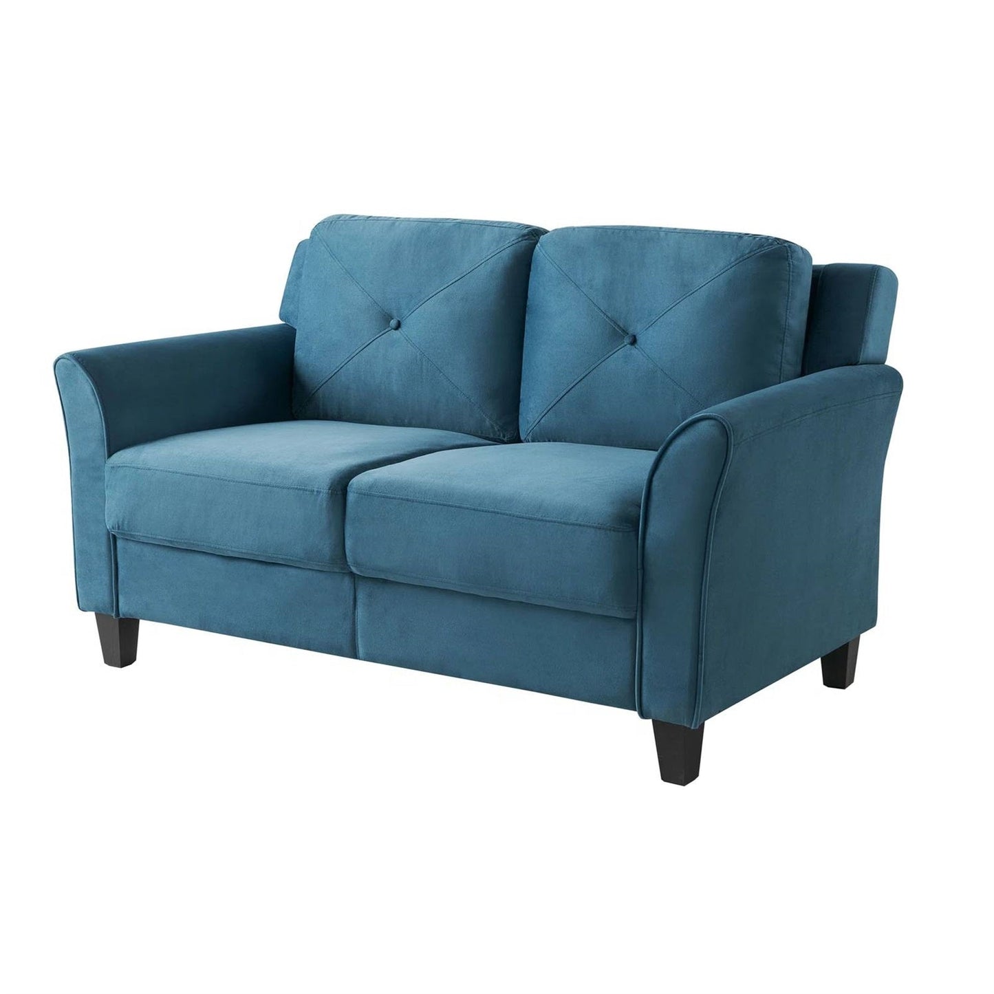 Modern Upholstered Loveseat Sofa in Blue Microfiber with Button Tufted Cushions-1
