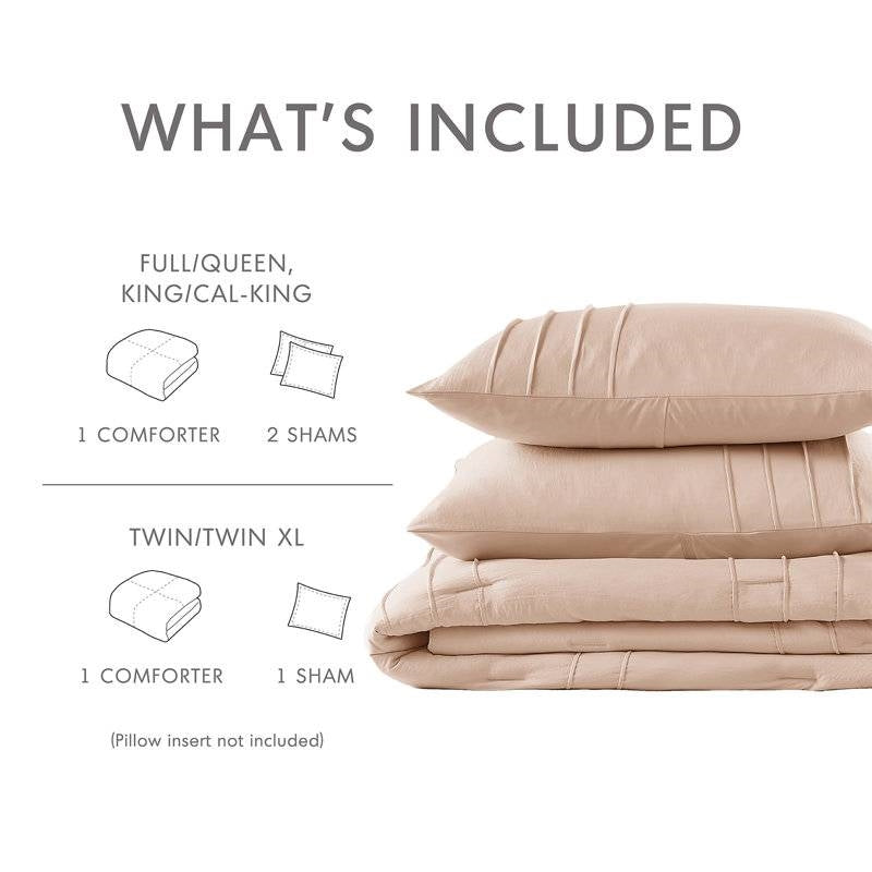 Queen size Microfiber Pleated Soft Washed Comforter Set in Pink Blush-4