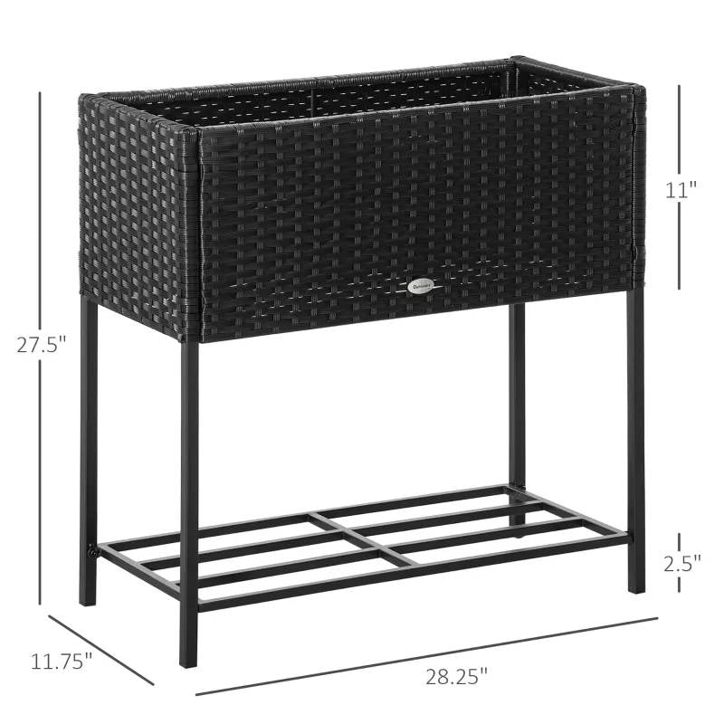 Black Modern PE Rattan Wicker Raised Garden Bed Elevated Planter Box-3