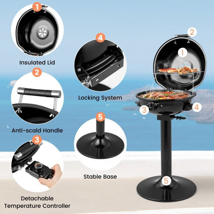 Black Double Layer Portable Electric 1600 Watt BBQ Grill-4