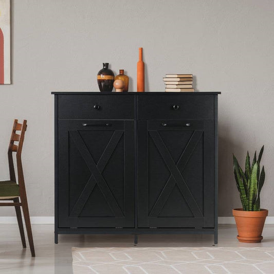 Black Multipurpose 2 Drawer / 2 Tilt Out 10gL Kitchen Laundry Trash/Recycle Storage-0