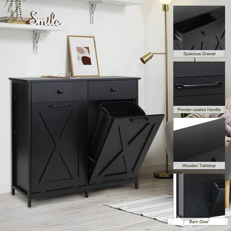 Black Multipurpose 2 Drawer / 2 Tilt Out 10gL Kitchen Laundry Trash/Recycle Storage-1